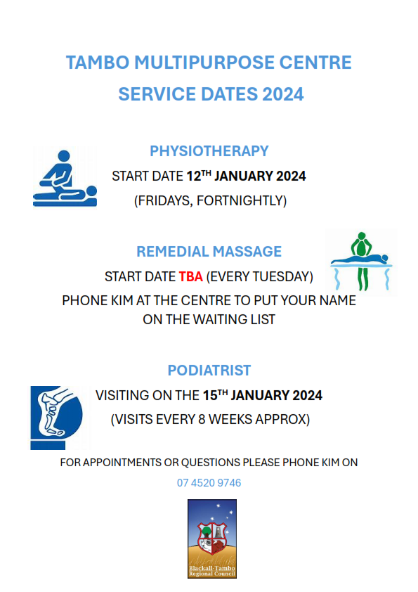 Tambo Multipurpose Centre Service Dates 