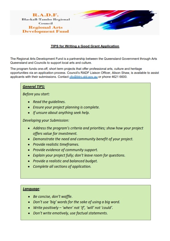 TIPS for writing a good grant application