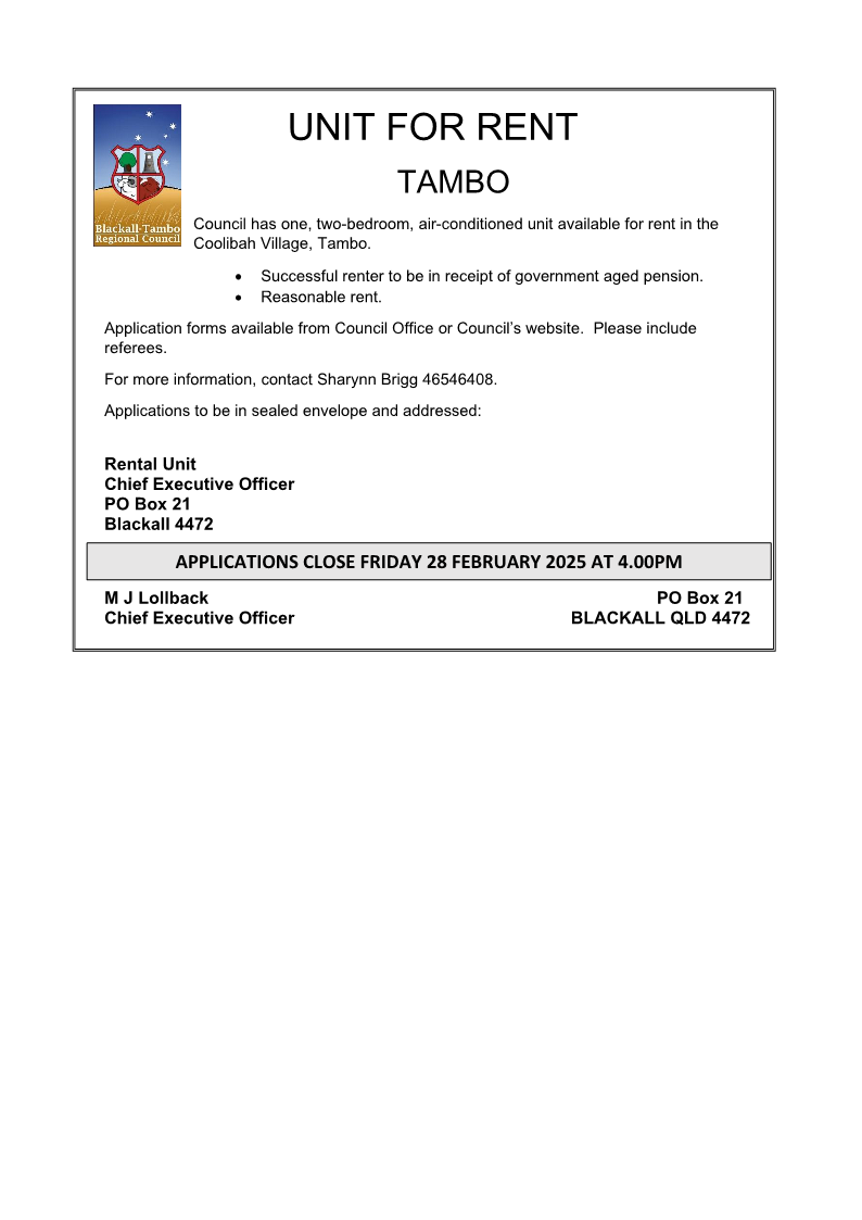 Unit for rent, Tambo